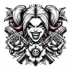 Dive into the vibrant and rebellious world of DC Comics' iconic villain with our exclusive Harley Quinn Tattoo Design Pack. This captivating collection offers a variety of designs that capture Harley Quinn's eccentric personality, boldness, and charisma. Ideal for tattoo artists, comic book fans, and tattoo enthusiasts, this pack brings Harley Quinn's energy and attitude directly to your creations. Harley Quinn Coloring Pages, Eccentric Personality, Harley Quinn Tattoo, Sticker Ideas, Design Book, Fan Book, Harley Quinn