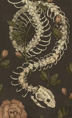 an image of a skeleton and flowers on a black background