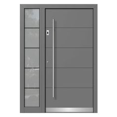 a modern steel door with glass panels