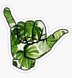 a green palm leaf peace sign sticker on a white background