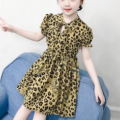 Kid Girl Leopard Print Dress - PrettyKid Trendy Baby Clothes, Lawn Shirts, Trendy Baby, Leopard Print Dress, Care Label, Yellow Dress, Kids Clothing, Fabric Cotton, Kids Dress