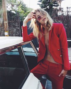 GQ.com: Annie McGinty, 2015. Spring Look, Red Suit, I'm With The Band, Glam Style, Red Pants, Look Vintage, Inspiration Mode, Mode Inspiration, Moda Fashion