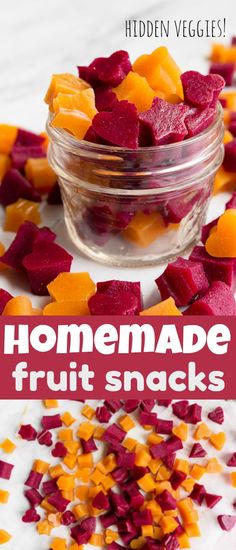 homemade fruit snacks with beets and carrots in a jar