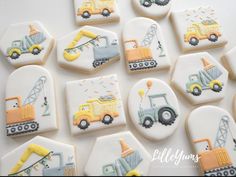 decorated cookies with construction vehicles on them