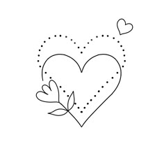 the outline of a heart with leaves and hearts on it, as well as dots