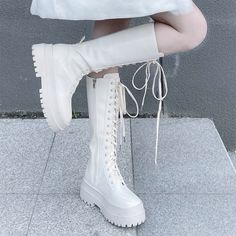 ❤Lace-up platform boots ❤Heel 6cm White Platforms, Cute Shoes Heels, Platform Heels Boots, Boots Heel, Quick Outfits, Platform Boots, Cute Shoes, White Sneaker, Heeled Boots