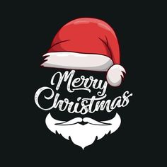 merry christmas santa hat with beard and mustache on black background illustration for t - shirt or poster design