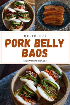 Sweet, savory pork belly topped with crunchy vegetables, encompassed in a pillowy steamed bao bun. Pork Belly Buns, Asian Pork Belly, Pork Belly Bao, Steamed Bao, Gua Bao, Recipe For Pork, Asian Pork, Pork Belly Recipes, Asian Street Food