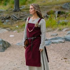 Viking Clothing Women, Viking Dresses, Viking Apron, Viking Apron Dress, Type Of Dress, Aged Clothing, Viking Dress, Viking Women, Turtle Brooch