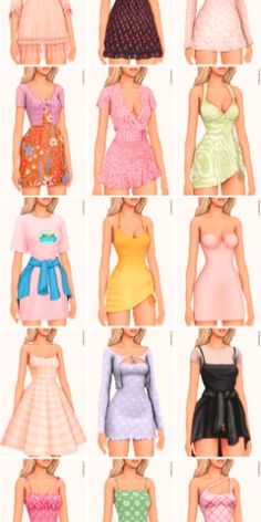 an image of many different dresses for females