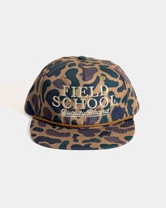 Simple. Big. Type. Our Fieldschool Quality Brand hats have a nod to the past while still looking fresh. Wear it on Saturday or any day of the week. 100% Polyester 550 Paracord Mid Crown Hat constructed by Lost Hat Co. Outdoor Six-panel Hats With Letter Print, Branded Caps, Crown Hat, 550 Paracord, Ripstop Fabric, The Coast, Paracord, Hats For Men, Camo