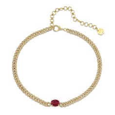 ONE OF A KIND COLLECTION: The SHAY Ruby Solitaire Pave Mini Link Necklace. This item is in stock and ready to ship in 1 - 3 days. Details: 18K Yellow Gold White Diamonds: approx 5cts Ruby: approx 3.5cts 5mm | Length: 12.25-14.5in / 31-37cm Closure: Lobster Clasp Natural, untreated gemstones CONTACT us to further customize Product Number: SN398 All GBP & EUR pricing includes duties & taxes. We offer complimentary International shipping and 2 day shipping within the US. For estimated delivery lead Shay Jewelry, Ring Chart, Link Necklace, White Diamonds, Diamond White, Lobster Clasp, Ruby, Ring Size, Bangles