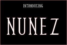 the word nunez is written in white on a black background with pink border