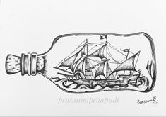 a drawing of a ship in a bottle