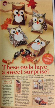 an article in the magazine shows three owls sitting on top of each other