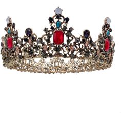 This Baroque Queen Crown Is A Clustered Rich Statement Piece That Has Vintage And Distinct Charm. Full Crown Design With Brilliant Clear Handmade Crystal Brings Out The Best In This Vintage Queen Crown. Perfect Crown For Women And Girls. Approximately 2.3 Inches In Height, 5.8 Inches In Diameter, The Size Of Hair Band Is Suitable For Most Peoples Head! Full Crown Dotted With Multicolored Handmade Bead Gold-Plated Surface Brings Out The Best In This Queen Crown Pin Loops At The Tiara For Extra Fa Tiara Halloween, Crowns And Tiaras, Queens Tiaras, Halloween Hair Clips, Birthday Tiara, Crown For Women, Party Hair Accessories, Jewel Colors, Party Hair