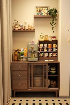 Coffee Corner In Bedroom Ideas, Coffee Corner Home Ideas, Chic Storage Ideas, Corner Cabinet Coffee Station, Tea Nook Ideas, Apartment Coffee Bar Ideas, Coffee Bar At Home Ideas, Coffee Home Bar, Coffee Corner Ideas Kitchen