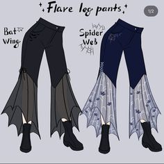 two different styles of leggings with spider web on the bottom and bat legs