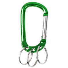 a green carabiner with three rings on each side and two hooks attached to it