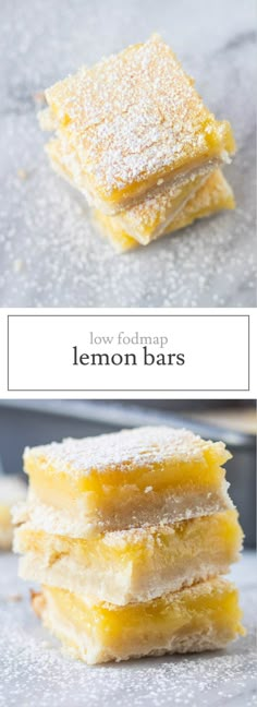 low fodmap lemon bars stacked on top of each other