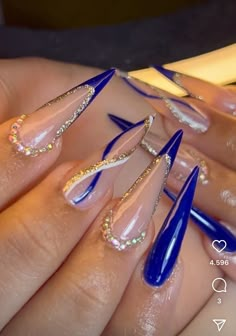 Royal Blue Stiletto Nails, Royal Blue Nails, Graduation Nails, Homecoming Nails, Beauty Nails Design, Modern Nails, Easy Nail Art