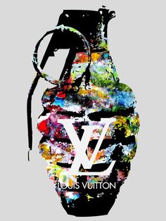 the logo for louis vuitton is shown in black and white, with multicolored paint splatters