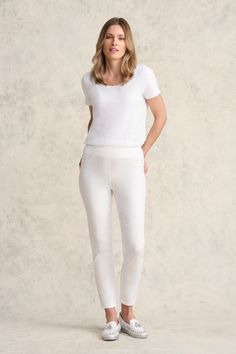 Bengajean Ankle Length Skinny Leg - White Casual White Pull-on Pants, Mid-rise Pull-on Pants For Everyday, Everyday Mid-rise Pull-on Style Pants, White Casual Pull-on Bottoms, Casual White Pull-on Bottoms, Versatile White Mid-rise Bottoms, White Stretch Jeans For Everyday, Versatile Mid-rise White Pants, Versatile White Mid-rise Pants