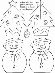 two snowmen with christmas trees and presents on them