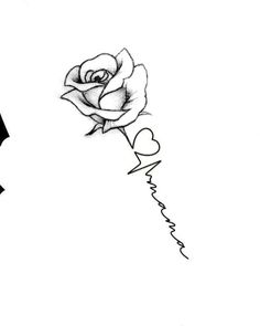 a black and white drawing of a rose with the word i love you written on it