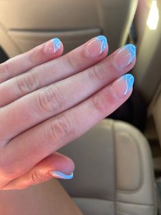 Cute Nails Teal, One Nail Different Color, Blue French Tip Gel Nails Short, Simple Nail Designs Blue French Tips, School Nail Designs, Simple French Tips, Fun Blue French Tip Nails, Beach Nails Short, Preppy Blue French Tip Nails