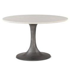 a white marble table with an iron base and round top, on a white background