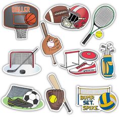 various sports stickers on a white background with the words, baller, and other items