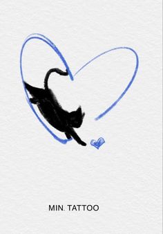 a black cat flying through the air with a heart shaped outline in front of it