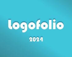 a blue background with the words logofolio in white letters on top of it