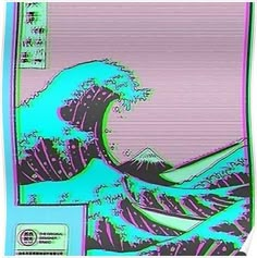 an image of the great wave in blue and pink