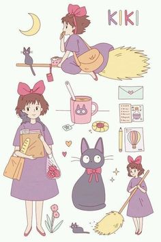 Kiki 🕸 Personajes Studio Ghibli, Ghibli Artwork, Kiki Delivery, Kiki's Delivery Service, Studio Ghibli Movies, Studio Ghibli Art, Ghibli Art, Ghibli Movies, Howls Moving Castle