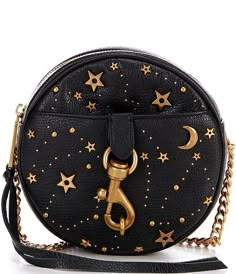 Rebecca Minkoff Celestial, Circle Crossbody Bag, Celestial Handbag, Rebecca Minkoff Handbags, Circle Bag, Studded Bag, Antique Brass Hardware, Rebecca Minkoff Bag, Black Leather Crossbody Bag