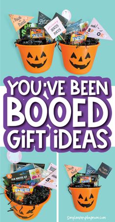 an orange bucket filled with halloween items and the words you've been booed gift ideas