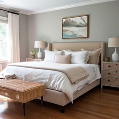 a bedroom with a large bed and two nightstands