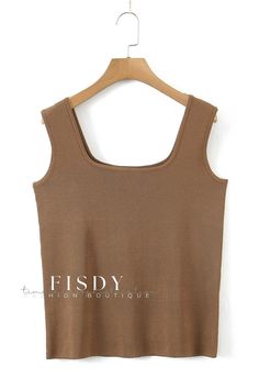 Fisdy - Camiseta de tirantes de punto con cuello en U y tirantes anchos de color sólido para mujer 160 Pounds, U Neck, Knit Tank, Color Fabric, Knitted Tank Top, Knit Tanks, Wide Straps, Cotton Style, Fashion Boutique