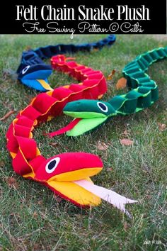 several colorful kites laying on the grass in a circle with eyes and beaks