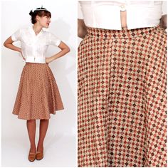 Vintage 1950s Quilted Brown Checkerboard Circle Skirt by Carole Chris | XS by AnimalHeadVintage on Etsy Full Circle Skirt, Animal Head, Full Circle Skirts, Hem Skirt, Wiggle Dress, Womens Skirts, Full Circle, Circle Skirt, Historical Fashion