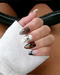 nail inspo nail art black and white nails nail ideas november nails december nails fall nail ideas Cute Trendy Almond Nails, Nail Inspo Almond New Years, Now Nails Design, Sheer Polka Dot Nails, Boise State Nails, Black And White Christmas Nail Designs, Nail Art Designs January, Black And White Holiday Nails, Mid Nails Ideas