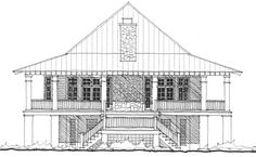 this is an artist's rendering of the front elevation of these beach house plans