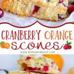 the cranberry orange scones are stacked on top of each other and ready to be eaten