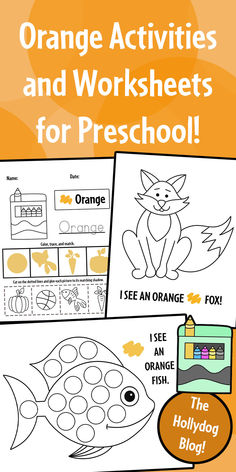 orange activities and worksheets for preschool with an image of a fish on it