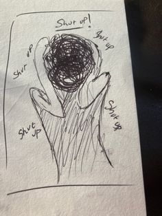 a piece of paper with a drawing of a hand holding a bird's nest