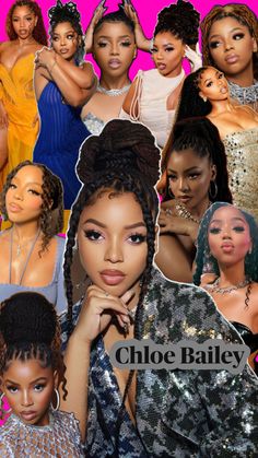 a collage of women with different hair styles and colors, all wearing sequins