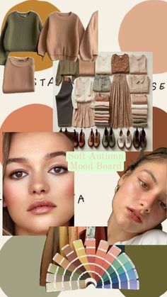 Soft autumn mood board Soft Autumn Moodboard, Soft Autumn Color Palette Aesthetic, Soft Autumn Features, Outfits For Soft Autumn, Soft Autumn Color Season, Soft Autumn Neutrals, Soft Autumn Palette Outfits, Soft Autumn Outfits Inspiration, Muted Autumn Outfit