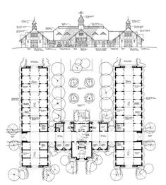 an architectural drawing shows the floor plan for a large building with multiple levels and floors